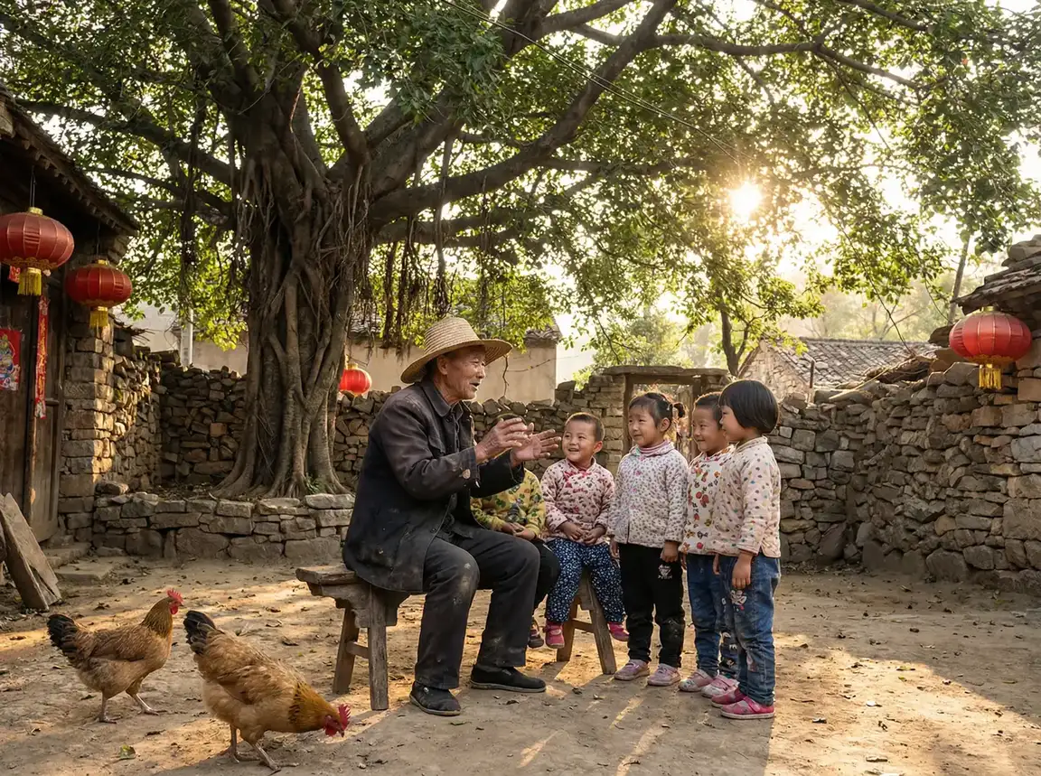 老人在大榕树下给孩子们讲故事 - 100种禁用的视频软件免费大全 乡村记忆